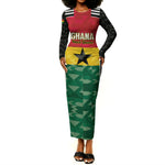 Ghana Football Custom Long Sleeve Bodycon Dress Go Black Queens Kente Pattern