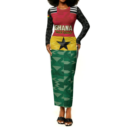 Ghana Football Custom Long Sleeve Bodycon Dress Go Black Queens Kente Pattern