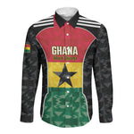 Ghana Football Custom Long Sleeve Button Shirt Go Black Queens Kente Pattern