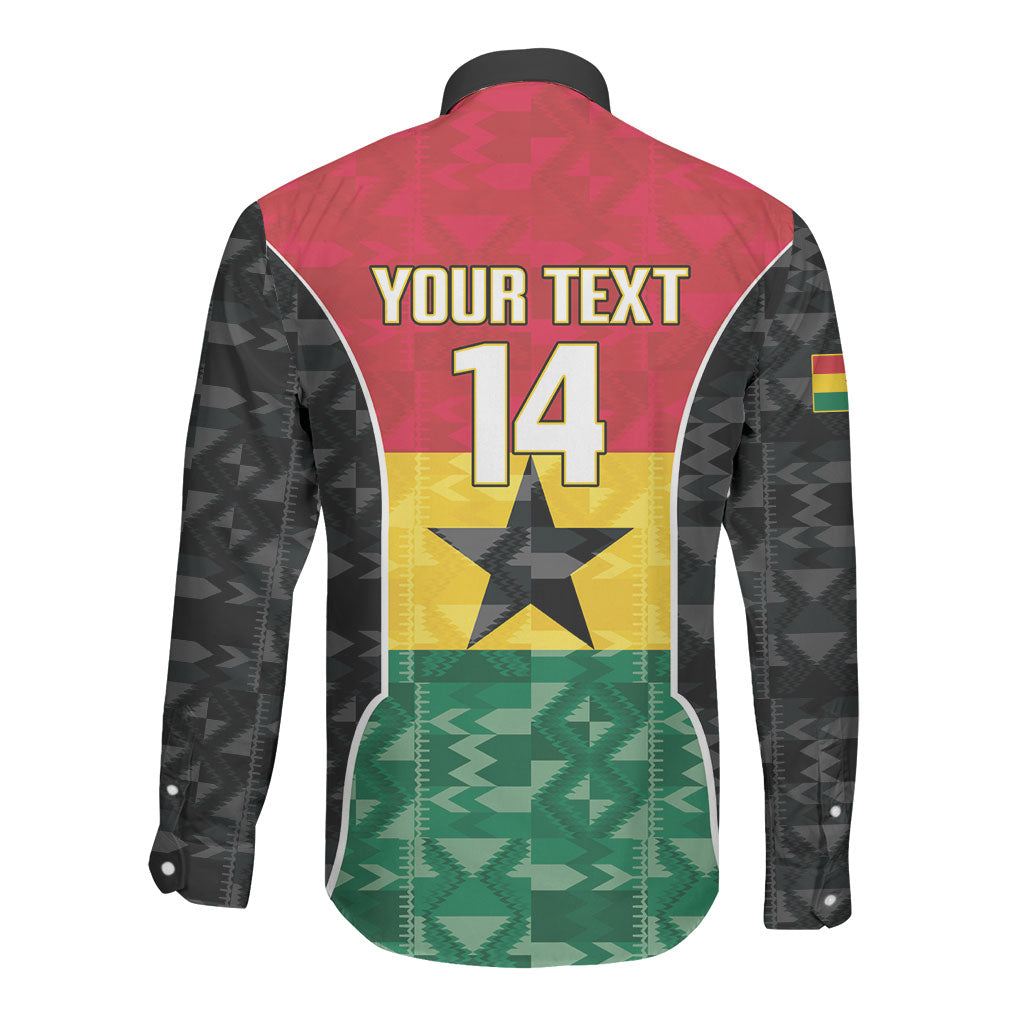 Ghana Football Custom Long Sleeve Button Shirt Go Black Queens Kente Pattern