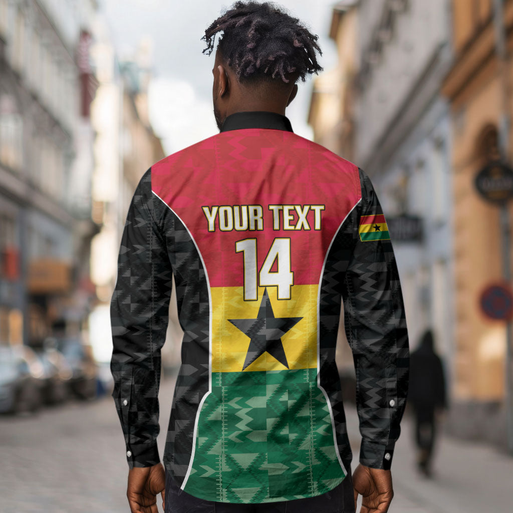 Ghana Football Custom Long Sleeve Button Shirt Go Black Queens Kente Pattern