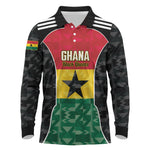 Ghana Football Custom Long Sleeve Polo Shirt Go Black Queens Kente Pattern