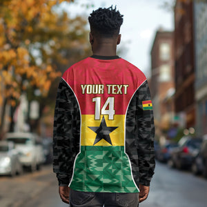 Ghana Football Custom Long Sleeve Shirt Go Black Queens Kente Pattern