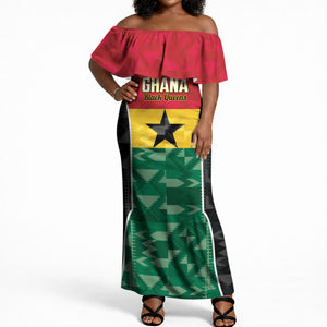 Ghana Football Custom Off Shoulder Maxi Dress Go Black Queens Kente Pattern