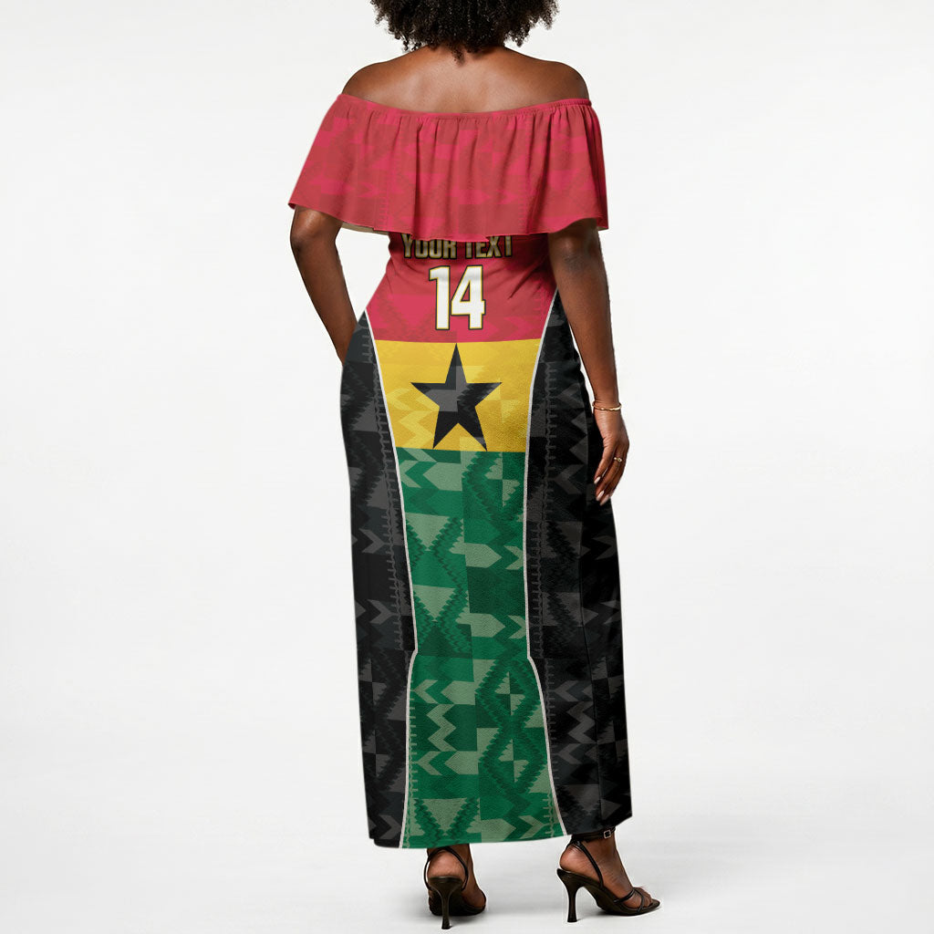 Ghana Football Custom Off Shoulder Maxi Dress Go Black Queens Kente Pattern