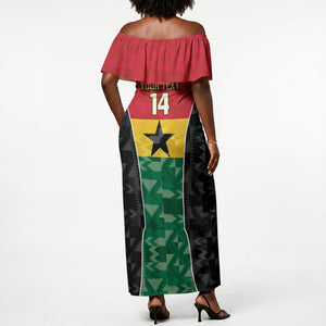 Ghana Football Custom Off Shoulder Maxi Dress Go Black Queens Kente Pattern