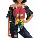 Ghana Football Custom Off Shoulder Wrap Waist Top Go Black Queens Kente Pattern