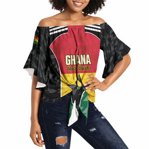 Ghana Football Custom Off Shoulder Wrap Waist Top Go Black Queens Kente Pattern