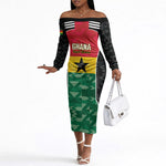 Ghana Football Custom Off The Shoulder Long Sleeve Dress Go Black Queens Kente Pattern