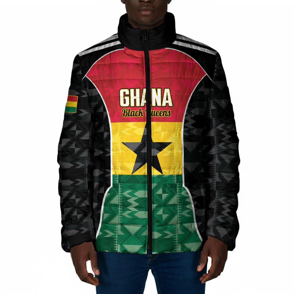 Ghana Football Custom Padded Jacket Go Black Queens Kente Pattern