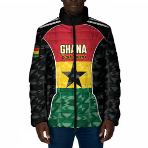 Ghana Football Custom Padded Jacket Go Black Queens Kente Pattern