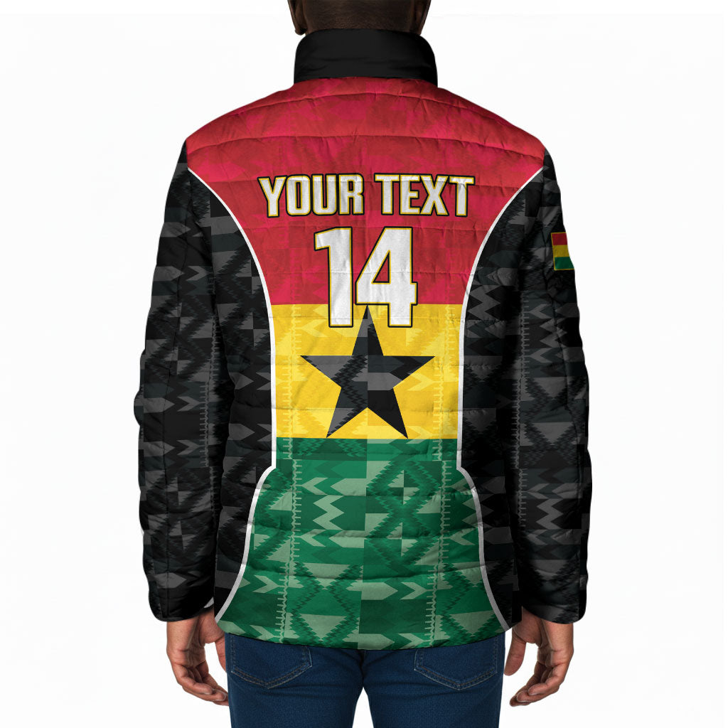Ghana Football Custom Padded Jacket Go Black Queens Kente Pattern