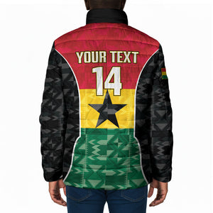 Ghana Football Custom Padded Jacket Go Black Queens Kente Pattern