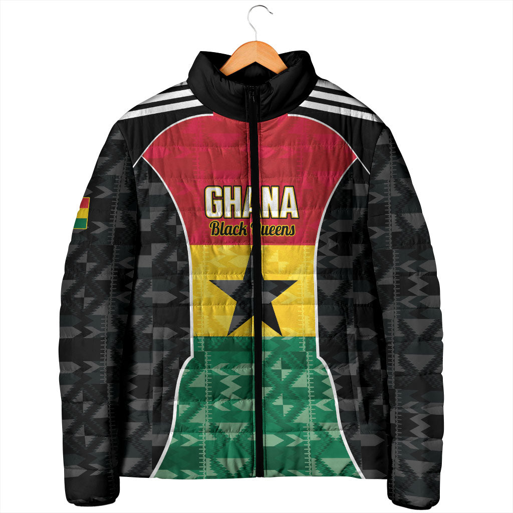 Ghana Football Custom Padded Jacket Go Black Queens Kente Pattern