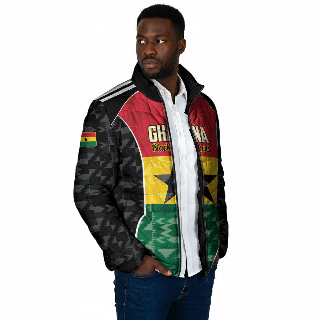 Ghana Football Custom Padded Jacket Go Black Queens Kente Pattern