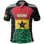 Ghana Football Custom Polo Shirt Go Black Queens Kente Pattern