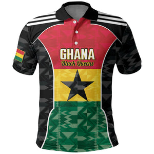 Ghana Football Custom Polo Shirt Go Black Queens Kente Pattern