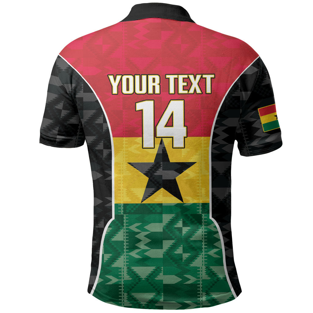 Ghana Football Custom Polo Shirt Go Black Queens Kente Pattern