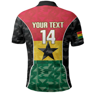 Ghana Football Custom Polo Shirt Go Black Queens Kente Pattern