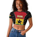 Ghana Football Custom Raglan Cropped T shirt Go Black Queens Kente Pattern