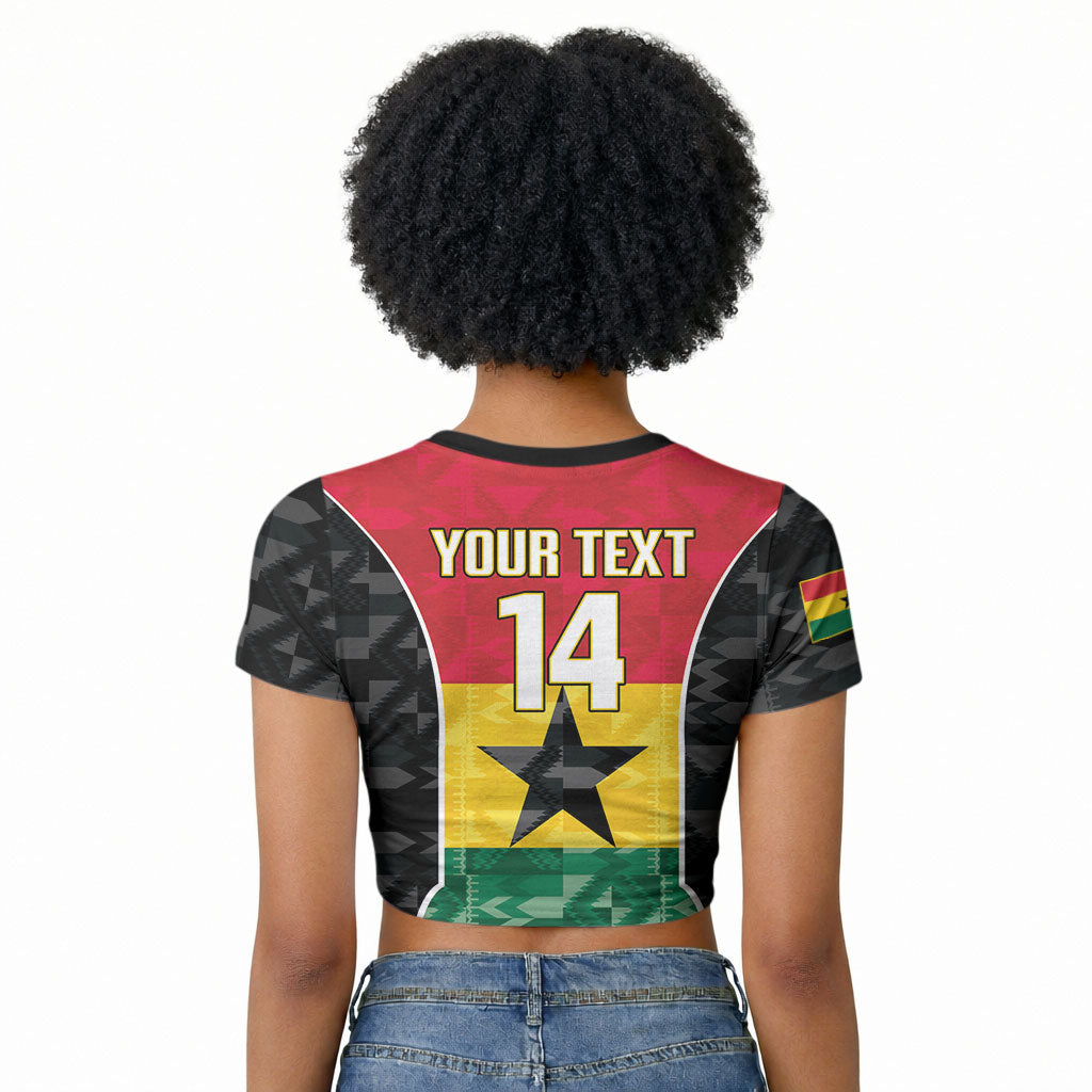 Ghana Football Custom Raglan Cropped T shirt Go Black Queens Kente Pattern