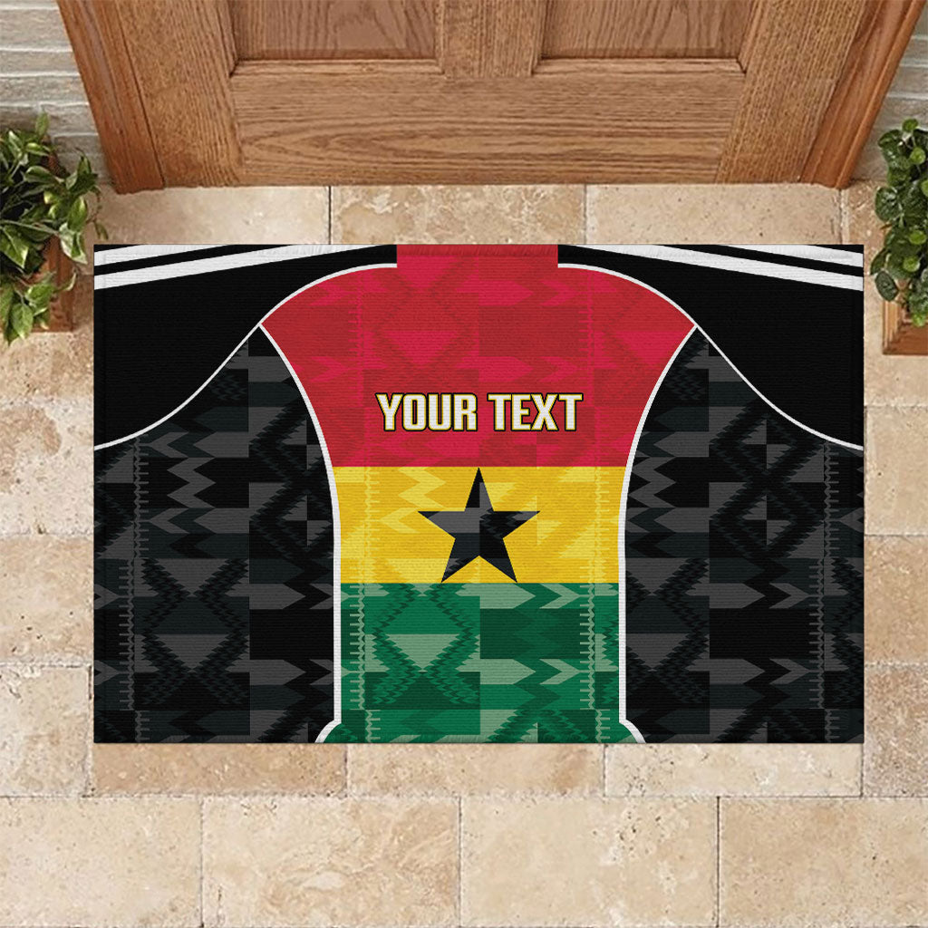 Ghana Football Custom Rubber Doormat Go Black Queens Kente Pattern