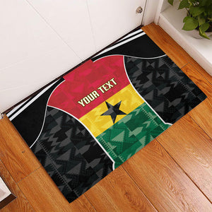 Ghana Football Custom Rubber Doormat Go Black Queens Kente Pattern