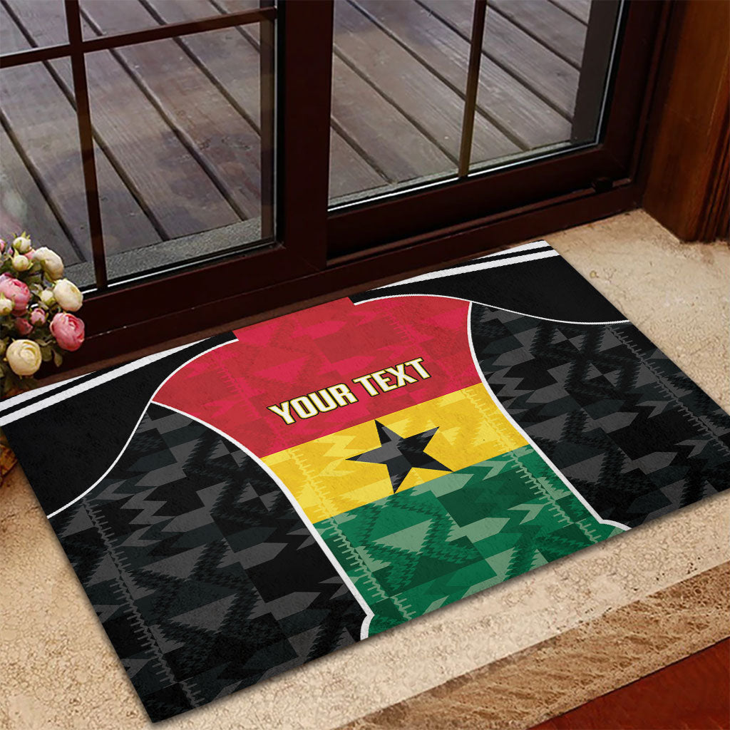 Ghana Football Custom Rubber Doormat Go Black Queens Kente Pattern