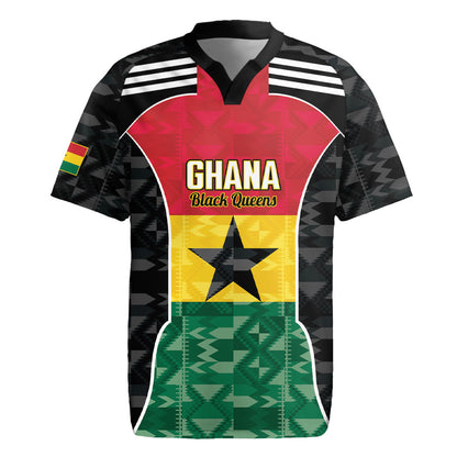 Ghana Football Custom Rugby Jersey Go Black Queens Kente Pattern