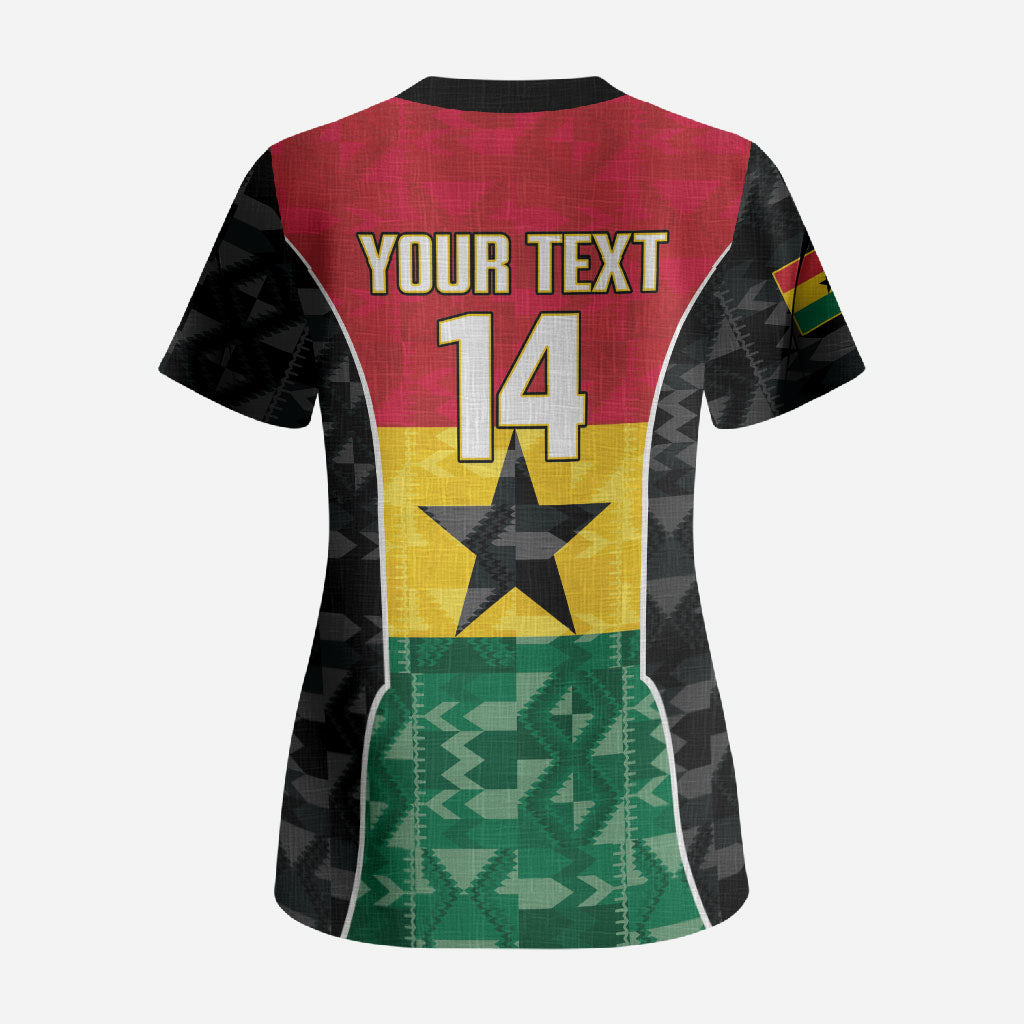 Ghana Football Custom Scrub Top Go Black Queens Kente Pattern