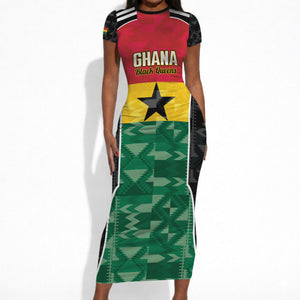Ghana Football Custom Short Sleeve Bodycon Dress Go Black Queens Kente Pattern