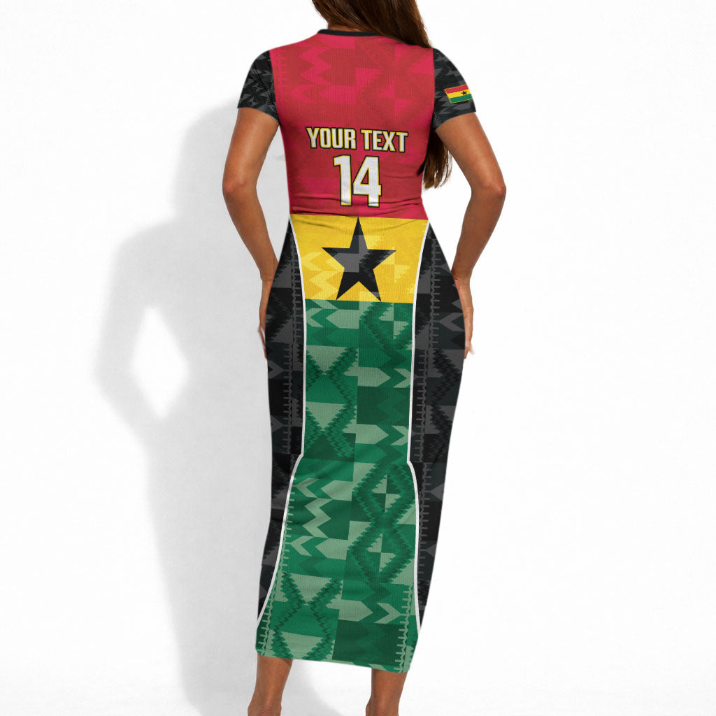 Ghana Football Custom Short Sleeve Bodycon Dress Go Black Queens Kente Pattern
