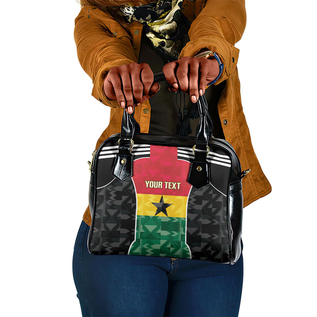 Ghana Football Custom Shoulder Handbag Go Black Queens Kente Pattern