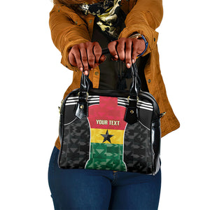 Ghana Football Custom Shoulder Handbag Go Black Queens Kente Pattern