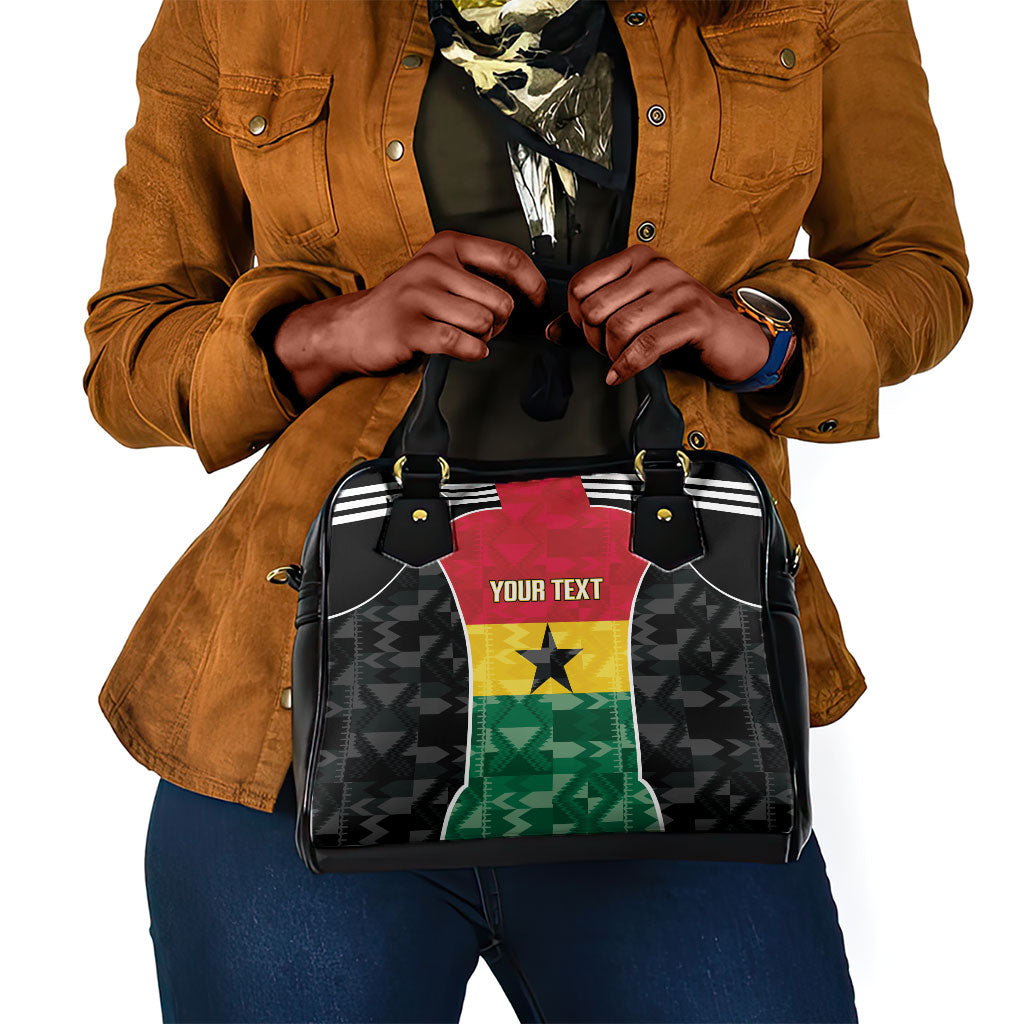 Ghana Football Custom Shoulder Handbag Go Black Queens Kente Pattern