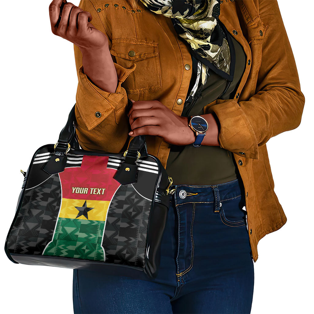 Ghana Football Custom Shoulder Handbag Go Black Queens Kente Pattern
