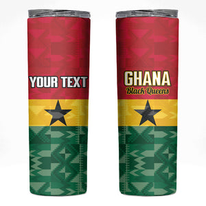 Ghana Football Custom Skinny Tumbler Go Black Queens Kente Pattern