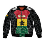 Ghana Football Custom Sleeve Zip Bomber Jacket Go Black Queens Kente Pattern