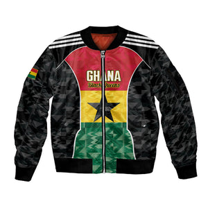 Ghana Football Custom Sleeve Zip Bomber Jacket Go Black Queens Kente Pattern