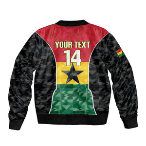 Ghana Football Custom Sleeve Zip Bomber Jacket Go Black Queens Kente Pattern