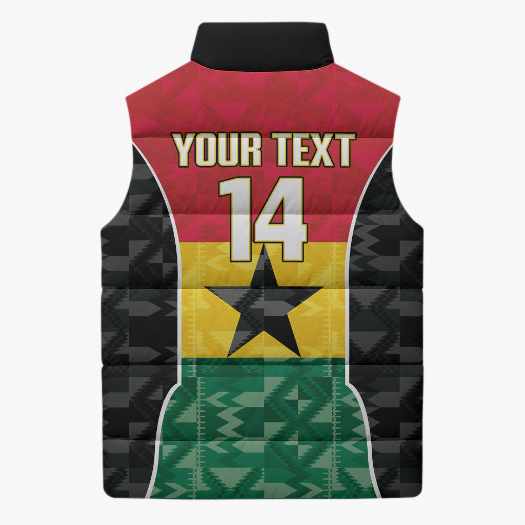 Ghana Football Custom Sleeveless Puffer Jacket Go Black Queens Kente Pattern
