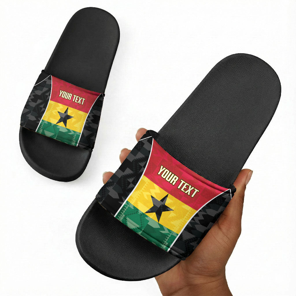 Ghana Football Custom Slide Sandals Go Black Queens Kente Pattern