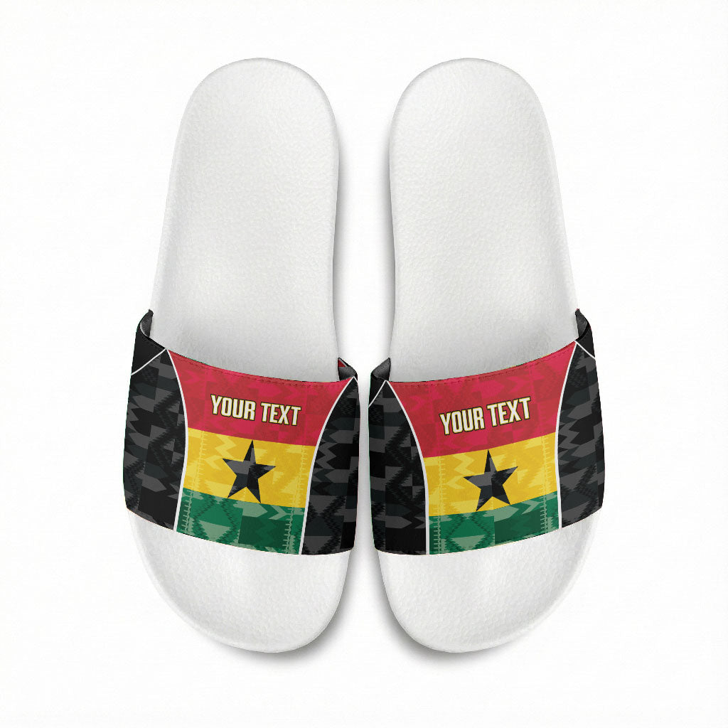Ghana Football Custom Slide Sandals Go Black Queens Kente Pattern