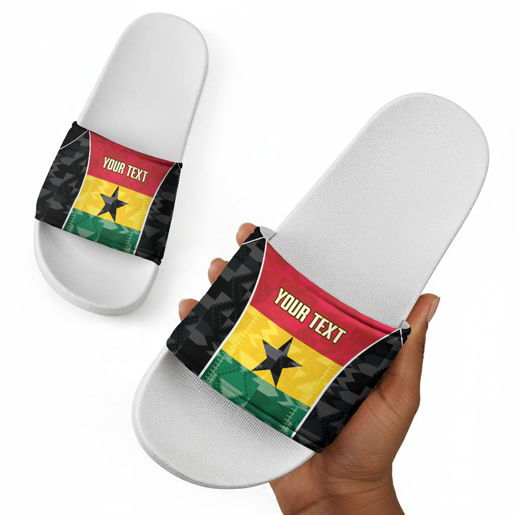 Ghana Football Custom Slide Sandals Go Black Queens Kente Pattern