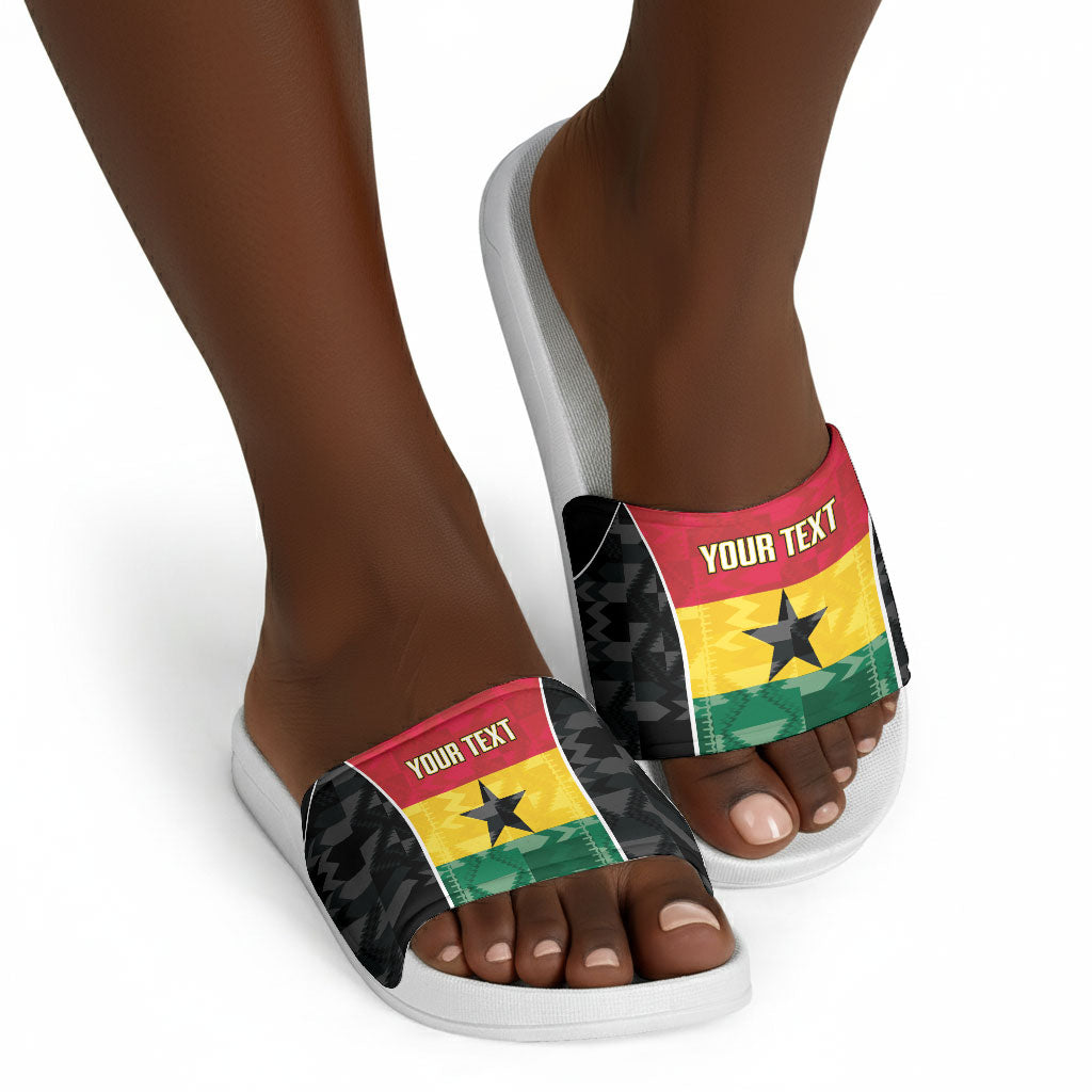 Ghana Football Custom Slide Sandals Go Black Queens Kente Pattern