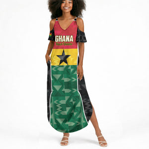 Ghana Football Custom Summer Maxi Dress Go Black Queens Kente Pattern