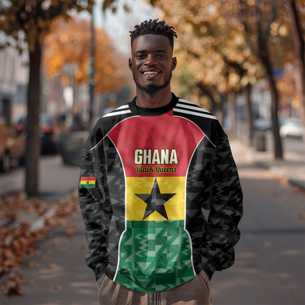 Ghana Football Custom Sweatshirt Go Black Queens Kente Pattern