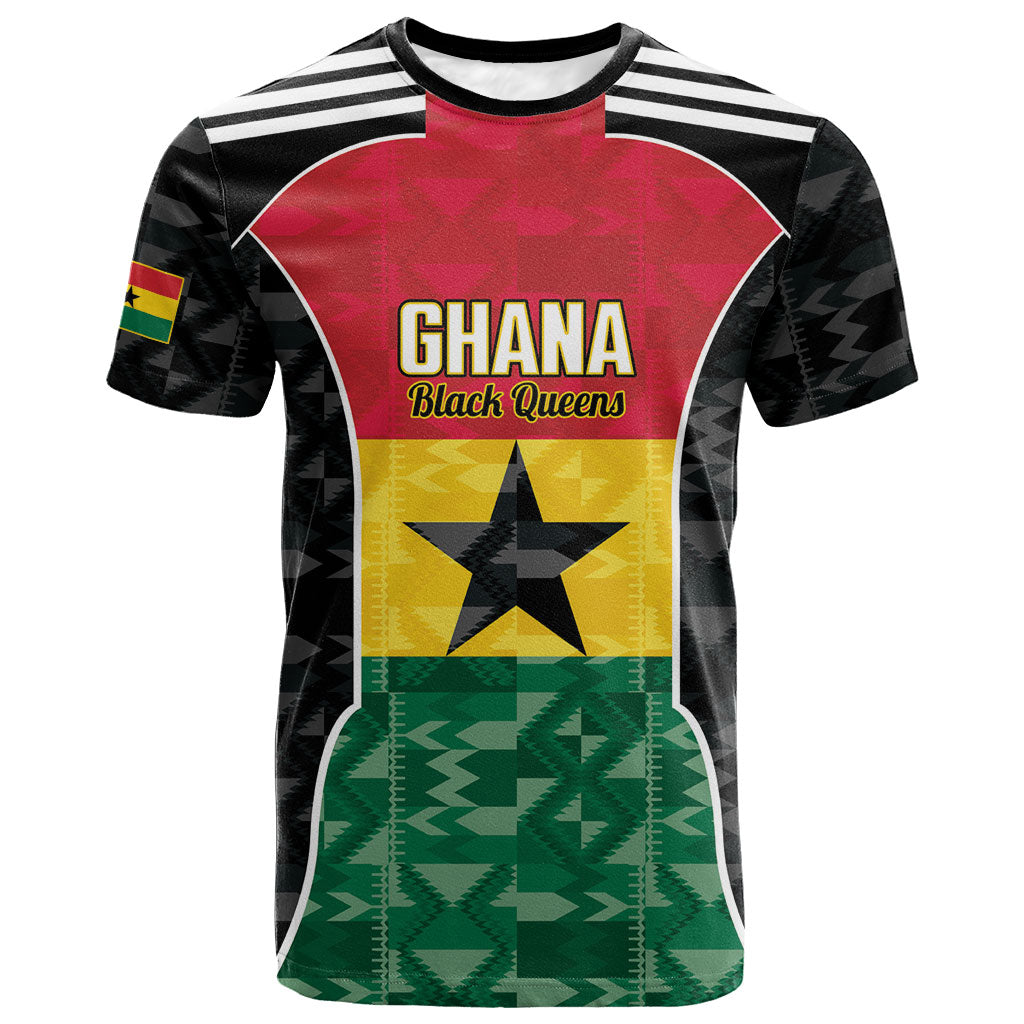 Ghana Football Custom T shirt Go Black Queens Kente Pattern