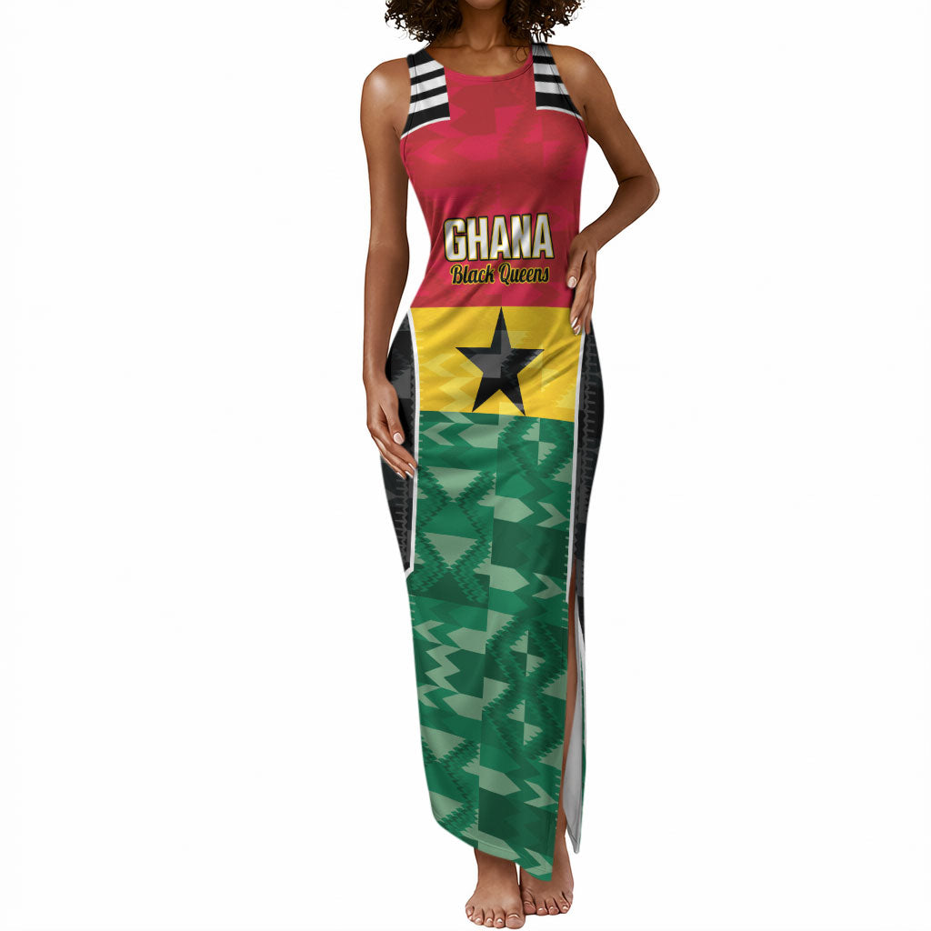Ghana Football Custom Tank Maxi Dress Go Black Queens Kente Pattern