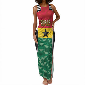 Ghana Football Custom Tank Maxi Dress Go Black Queens Kente Pattern